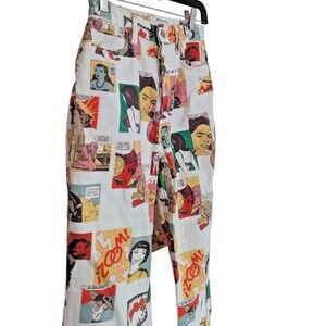 REFORMATION High-Rise Straight Leg White Jeans Colorful Comic Graphic 23 Small